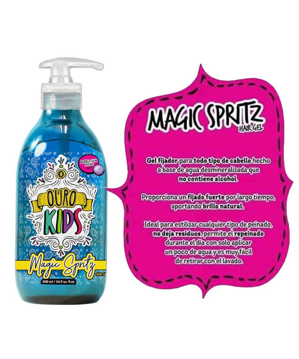 Ouro Kids Magic Spritz Gel para Cabello con Aroma a Chicle, Sin Alcohol 16.9 oz