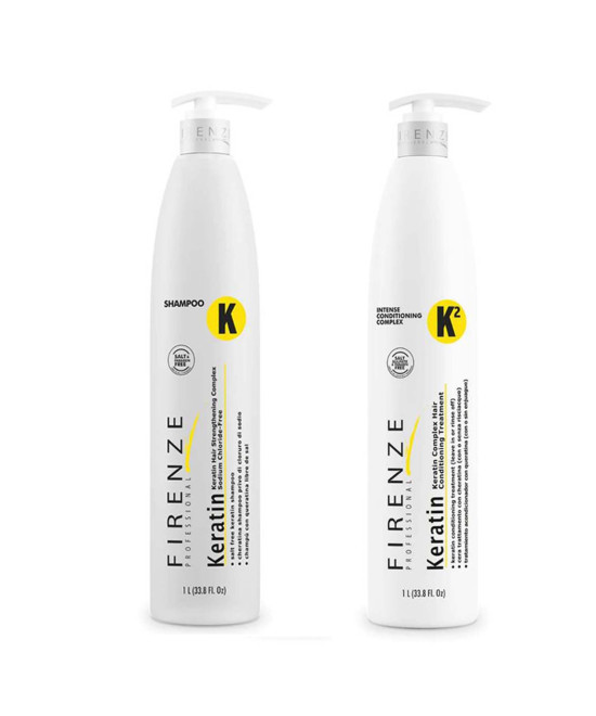 Firenze Professional Keratin Care Bundle - Keratin Complex Shampoo and Intense Conditioning Complex Liter Size